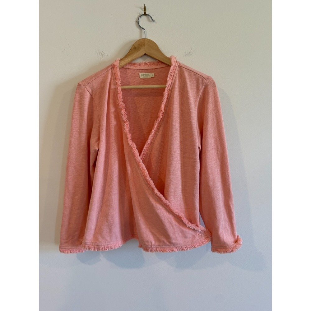Spartina 449 Clara Convertible Cardigan Medium M Coral Pink Fringe Trim Wrap